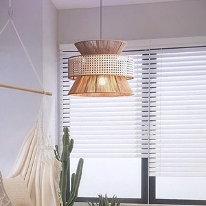 Handmade Rattan Hemp Woven Pendant Light,Boho Ceiling Lamp,Rustic Farmhouse Decor for Dining Room,Bedroom,Kitchen,Living Room