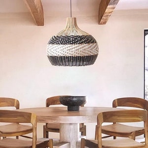 Handmade Rattan Wicker Pendant Light,Boho Ceiling Lamp,Wicker Lampshade for Dining Room,Bedroom,Living Room,Indoor Rustic Farmhouse Decor