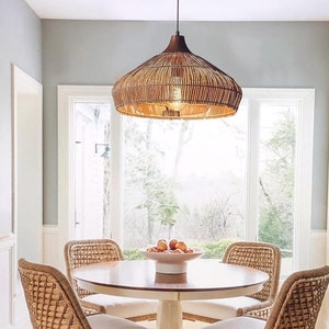 Wood Rattan Pendant Light For Kitchen Island,Rattan Ceiling Light Boho Home Decor,Rattan Wicker Outdoor Lighting,Wabi Sabi Housewarming Gift
