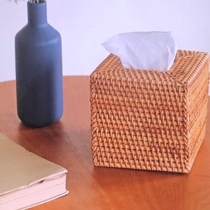 Boho Rattan Tissue Box Cover,Bathroom Decorative Woven Tissue Box Holder,Handmade Tissue  Kitchen Storage,Tabletop Decor Home Organizer