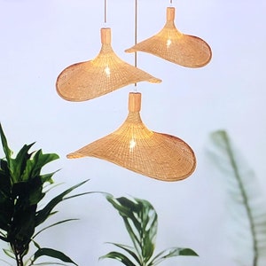 Bamboo Handicrafted Pendant Light For Kitchen Island,Wicker Pendant Light Wabi Sabi Interior Design,Boho Pendant Light Living Room Bedroom