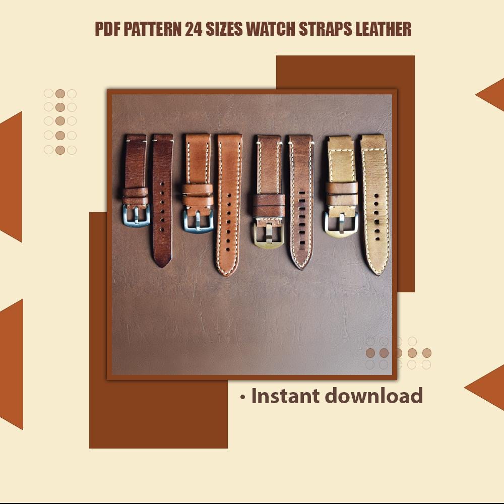 PDF Pattern 24 Sizes Watch Straps - Detailed Leather Watch Strap Template, DIY Leather Craft, Sizes 16-28, Handmade Digital Design