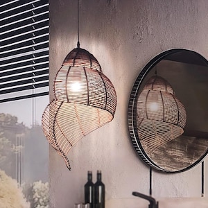 Natural Bathroom Lighting Rattan Lampshade,Modern Minimalist Art Decor Hanging Pendant,Bohemian Home Decor,Outdoor Rattan Light Fixture