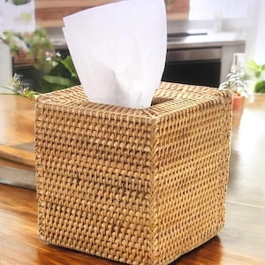 Boho Rattan Tissue Box Cover,Bathroom Decorative Woven Tissue Box Holder,Handmade Tissue  Kitchen Storage,Tabletop Decor Home Organizer