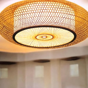 Lampada da soffitto naturale con paralume in bambù, design moderno e minimalista, lampada a sospensione in bambù per soggiorno, lampada a sospensione da soffitto Wabi Sabi Art Decor