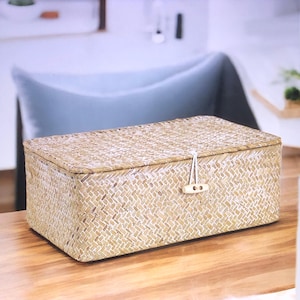 Valentine Day Gift Basket Box Idea,Wicker Seagrass Large Storage Box With Lid,Wicker Basket Storage,Small Storage Box,Bed Storage Organizer