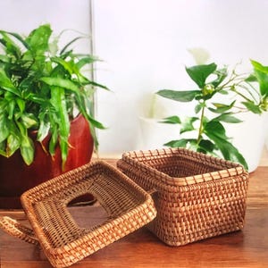 Bathroom Rattan Tissue Box Cover,Wicker Tissue Box For Living Room,Stylish Tissue Holder For Bedroom,Boho Minimalist Tissue Box Design