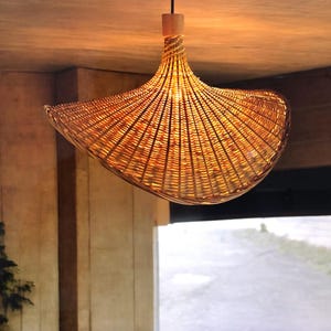 Handwoven Bambo Pendant Light For Kitchen Island,Wicker Pendant Light Wabi Sabi Interior Design,Boho Pendant Light For Living Room Bedroom