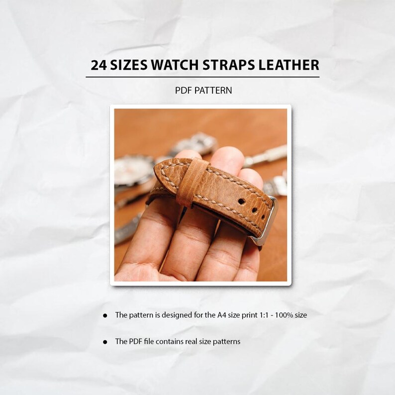 PDF Pattern 24 Sizes Watch Straps - Detailed Leather Watch Strap Template, DIY Leather Craft ...