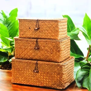 Valentine Day Gift Basket Box Idea,Wicker Seagrass Large Storage Box With Lid,Wicker Basket Storage,Small Storage Box,Bed Storage Organizer