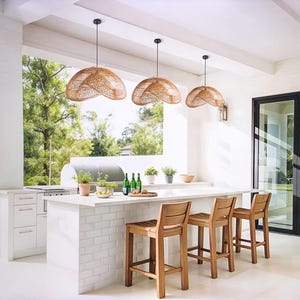 Handmade Rattan Woven Scandinavian Pendant Light For Dining Room,Minimalist Wicker Ceiling Light,Boho Chic Wicker Light Fixture,Rattan Lamp