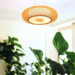 Natural Ceiling Light Bamboo Shade Modern Minimalist Design,Bamboo Pendant Light For Living Room,Ceiling Pendant Light Wabi Sabi Art Decor
