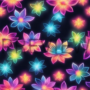 Neon Flowers Digital Prints Seamless Pattern High Resolution Scrapbook Patterns Instant Download Commercial Use