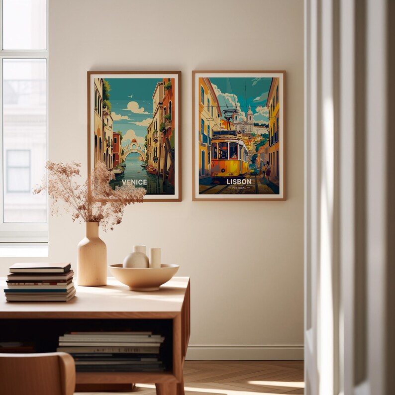 Lisbon Travel Poster, Vibrant Cityscape Art, Portugal Train Journey, C20-316 imagen 3
