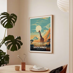 South Africa Safari Poster, Giraffe Landscape Art, C20-55 image 7