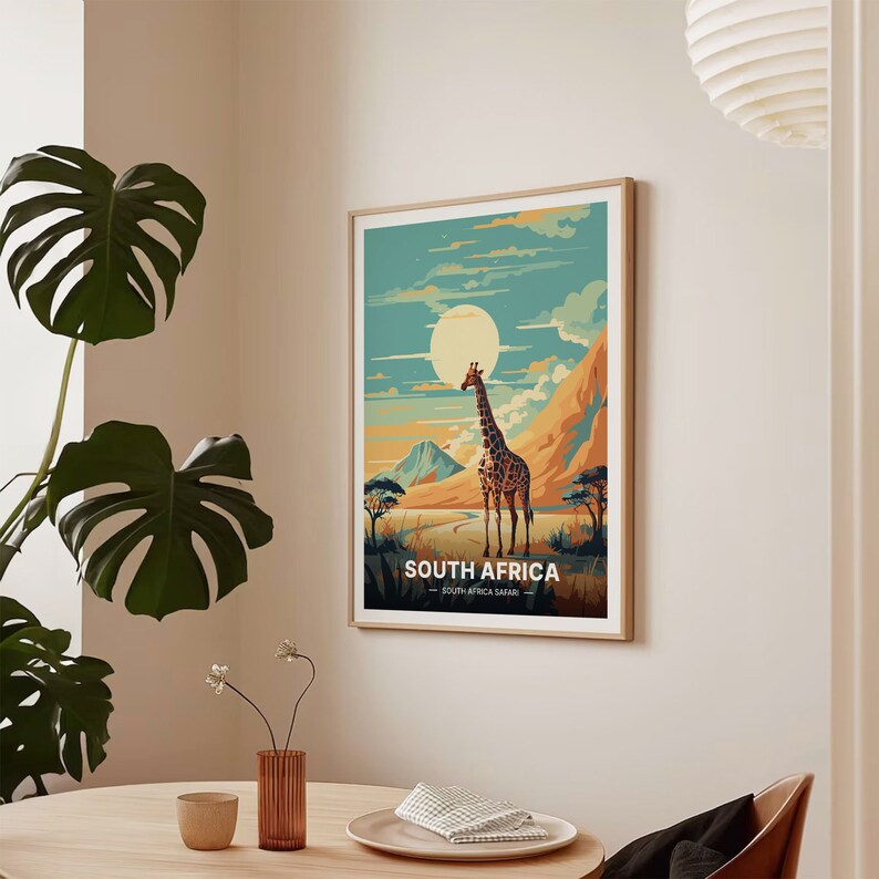 South Africa Safari Poster, Giraffe Landscape Art, C20-55 image 7