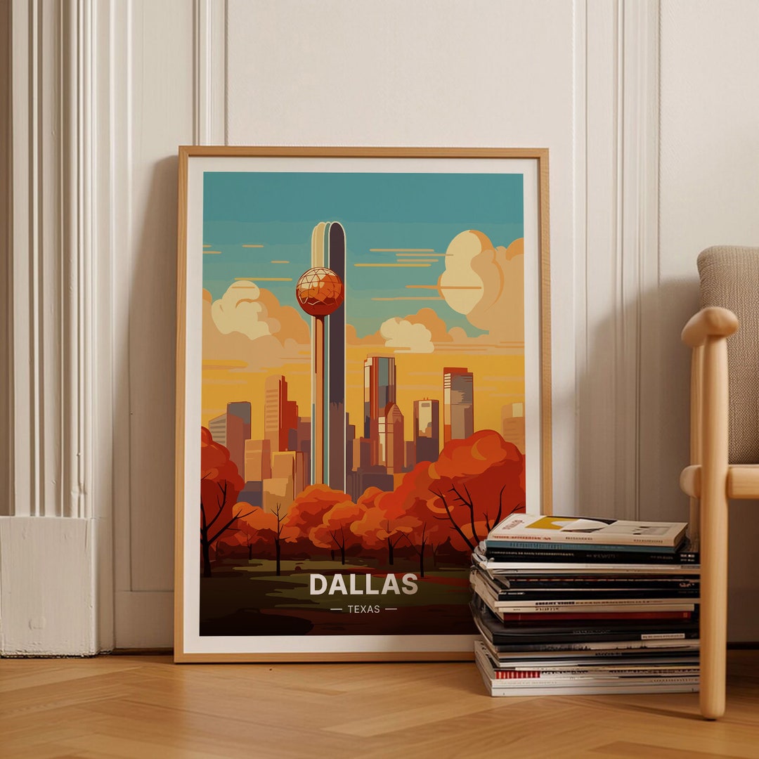 Dallas Texas Travel Poster, Mid-century Modern Wall Art, Vibrant Retro ...