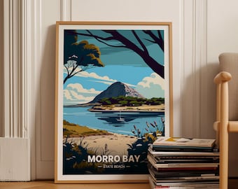Morro Bay California Travel Poster, Coastal Wall Art, C20-1238