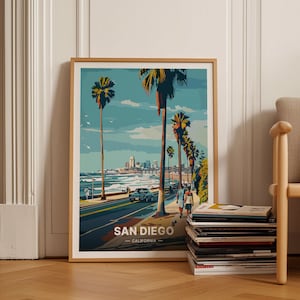San Diego La Jolla Travel Poster, California Coast Wall Art, Minimalist Beach Decor, Coastal Landscape Print, C20-1816