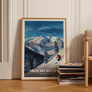 Taos Ski Valley Travel Poster, New Mexico USA, Retro Ski Resort Art, Snowboarding Decor, Wheeler Peak Landscape, C20-1924