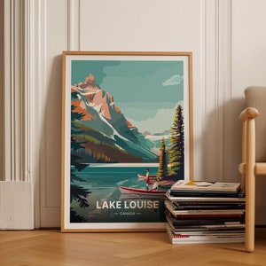 Lake Louise Banff Poster, Minimalist Landscape Wall Art, Canada Travel Decor for Home and Office, C20-233