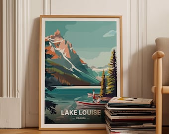 Lake Louise Banff Poster, Minimalist Landscape Wall Art, Canada Travel Decor for Home and Office, C20-233