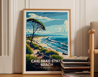 Carlsbad State Beach Poster, California Coastal Art Print, C20-1239