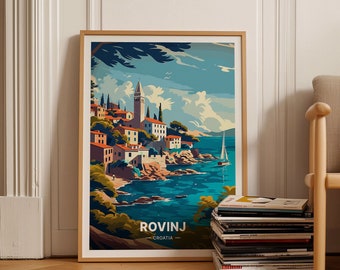 Rovinj Croatia Travel Poster, Coastal Town Scenic Art, C20-1349