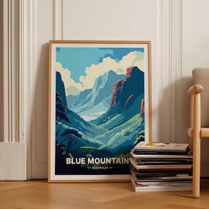 Australia Blue Mountains Travel Poster, Scenic Landscape Wall Art, Adventurer Home Decor, Art Lover Gift Idea, C20-309
