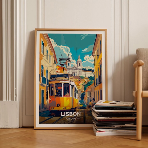 Lisbon Travel Poster, Vibrant Cityscape Art, Portugal Train Journey, C20-316