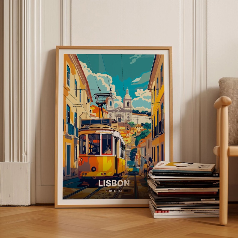 Lisbon Travel Poster, Vibrant Cityscape Art, Portugal Train Journey, C20-316 imagen 1