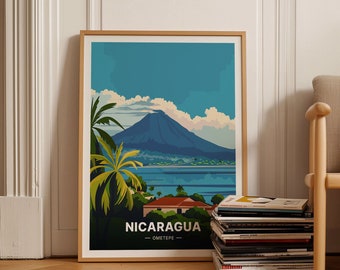 Ometepe Island Nicaragua Travel Poster, Exotic Destination Wall Art, Adventure Travel Decor, C20-1766