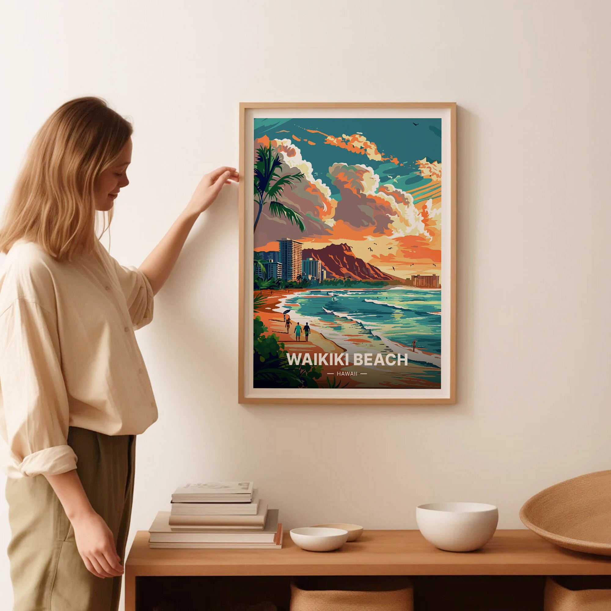 Waikiki Beach Hawaii Travel Poster, Tropical Wall Art, C20-1105 - Etsy