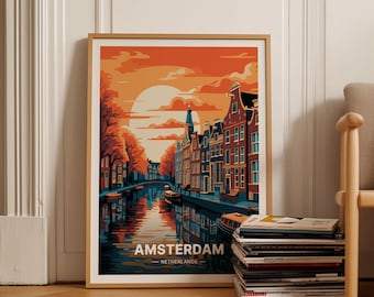 Amsterdam Cityscape Poster, Netherlands Travel Art, C20-140