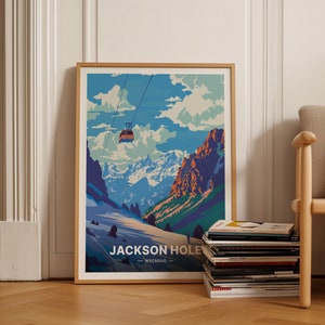 Jackson Hole Reiseplakat, Ski-Resort & Nationalpark, Wandkunst, Grand Teton, Yellowstone, Snowboarding-Dekor, USA-Landschaft, C20-695