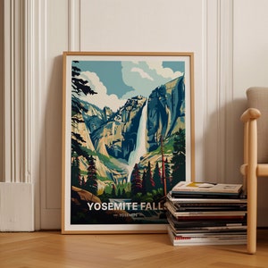 Yosemite Falls Reiseplakat, Malerische Landschaftskunst Kalifornien, Naturinspirierte Wohnkultur, Geschenkidee für Reisebegeisterte, C20-1240