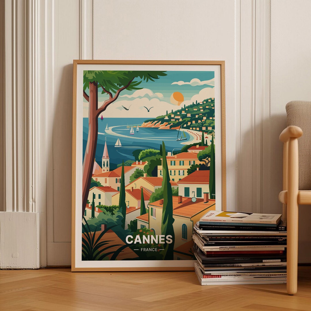 Mid-century Modern Cannes Travel Poster, French Riviera Wall Art
