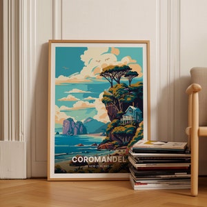 Coromandel Peninsula Travel Poster, New Zealand Wall Art, Scenic Landscape Home Decor, Art Lover Gift Idea, C20-1280