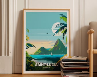 Saint Lucia Travel Poster, Caribbean Wall Art, Wanderlust Decor, Travel-Themed Gift, C20-266