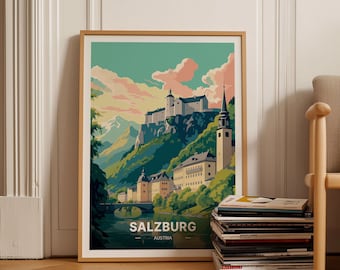 Salzburg Cityscape Poster, Austria Travel Art, Home Decor Wall Art, Gift for Travel Lovers, City View Wall Hanging, C20-71