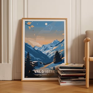 Val d&#39;Isere Ski Resort Travel Poster, France Landscape Art, Skiing Wall Decor, Unique Gift for Travelers and Skiers, C20-589