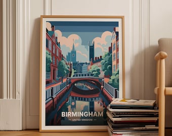 Birmingham Cityscape Art Poster, United Kingdom Travel Wall Decor, Unique Birthday or Wedding Gift Idea, C20-610