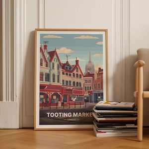 Cartel de viaje vintage de Tooting Market, arte retro del sur de Londres, decoración inspirada en el ferrocarril, idea de regalo única, C20-1560