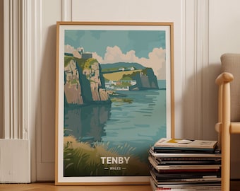Tenby Wales Travel Poster, Coastal Seaside Art, C20-1815