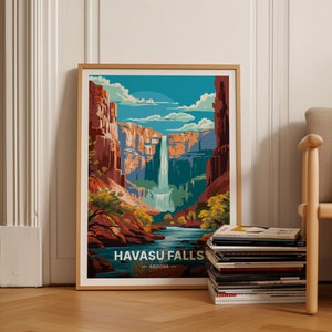 ハバス滝ポスター、アリゾナ旅行ウォールアート、自然にインスパイアされた室内装飾、旅好きの方への理想的なギフト、C20-1234