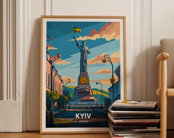 Kyiv Ukraine Art Poster, Motherland Monument Travel Decor, C20-853