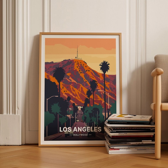 Vintage Hollywood Sign Travel Poster, Retro Los Angeles Art, C20