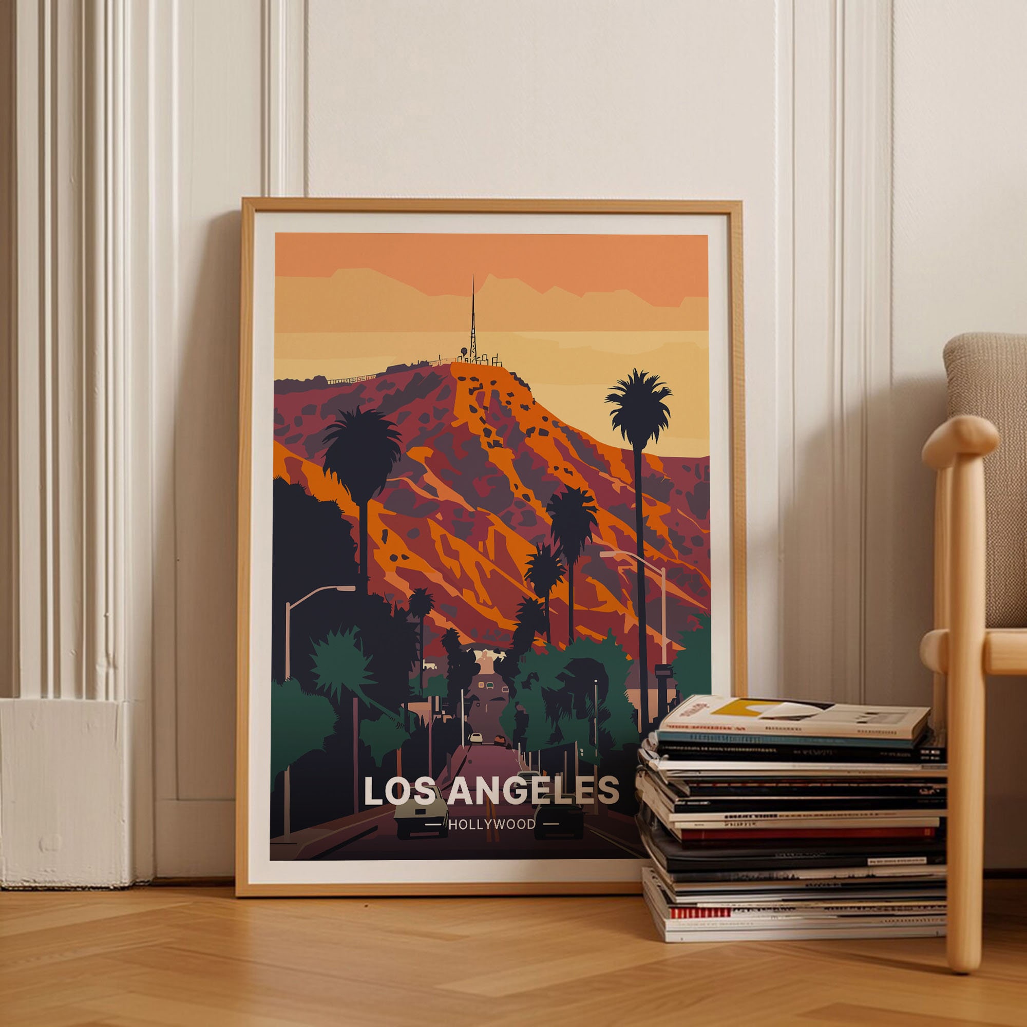 Vintage Hollywood Sign Travel Poster, Los Angeles Wall Art