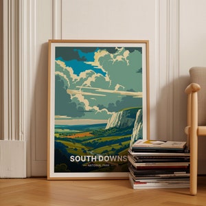 South Downs National Park Poster, Travel Wall Art, Home Decor, Nature Lover Gift, Adventure Theme Illustration, C20-1456