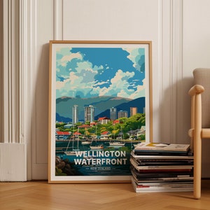 New Zealand Wellington Waterfront Poster, Travel Wall Art, Home Décor, Art Lovers Gift, Scenic Landscape, C20-935